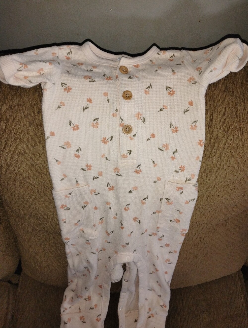 Baby Girls' Gerber White Waffle One-Piece Jumpsuit with Peach Floral Print